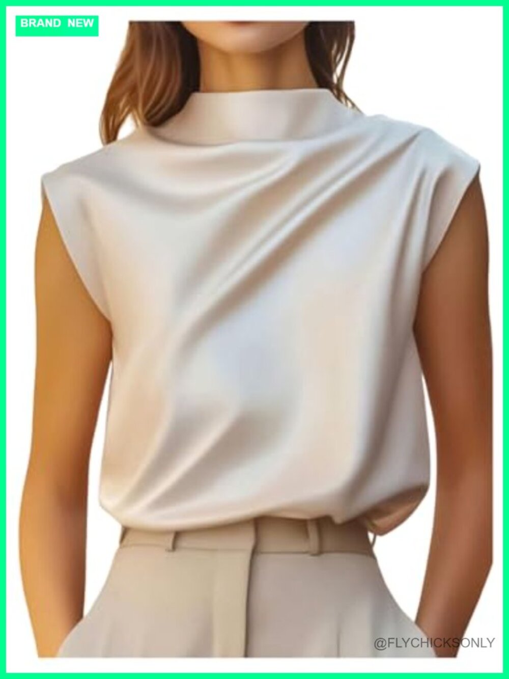 Silk Satin Mock Neck Cap Sleeve Blouse Business Casual Work Top